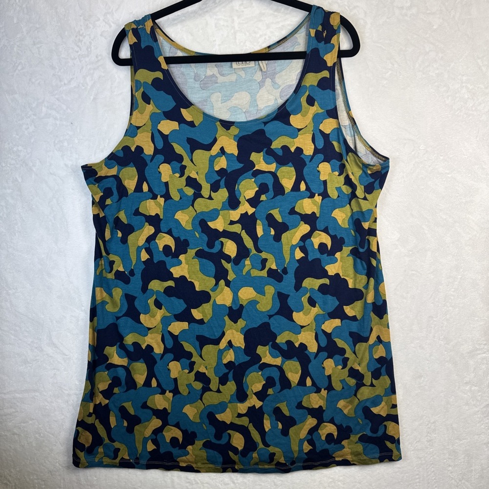 LOGO by Lori Goldstein Womens Camo Liquid Knit Tank Dress Blue Green Sz 2X